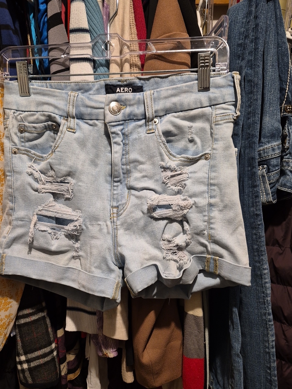 Aeropostale Light Blue Distressed Cuffed Denim Shorts
